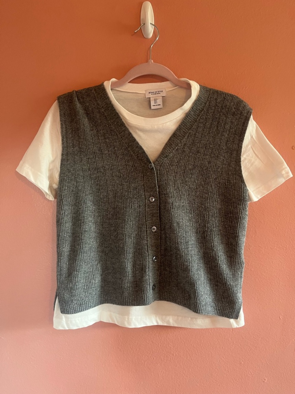 Song of Style Charcoal Ribbed Button Front Knit Vest